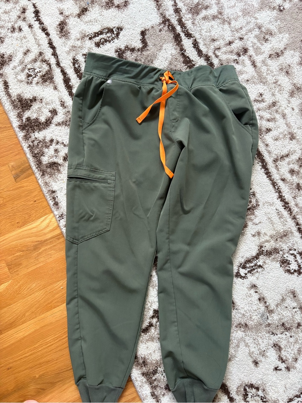 Figs Olive Green Tech Jogger Pants with Orange Drawstring